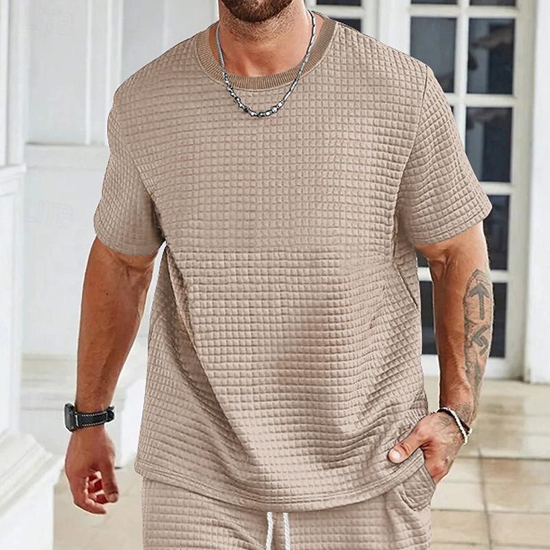 Men's Waffle Tee Waffle Shirt T Shirt Tee Short Sleeve Crew Neck Spring & Summer Plain Fashion Designer Basic Vacation Street Going out Black White Light Grey Top Tee for Men3