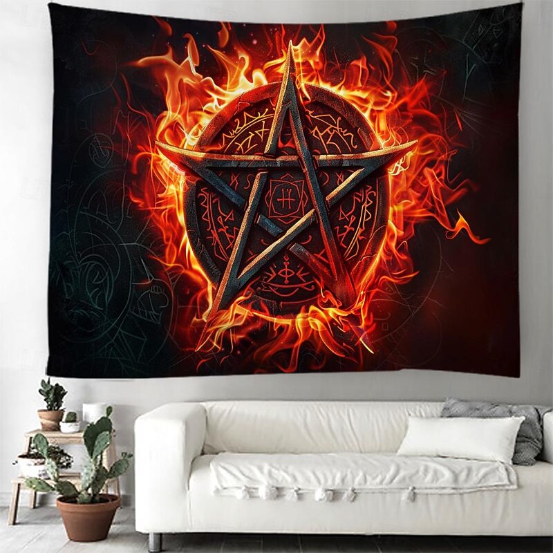 Pentagram Wicca Wiccan Pagan Psychedelic Hanging Tapestry Wall Art Large Tapestry Mural Decor Photograph Backdrop Blanket Curtain Home Bedroom Living Room Decoration2