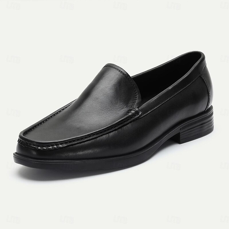 Men's Premium Cowhide Leather Loafers - Classic Black Slip-On Dress Shoes for Business and Formal Wear2