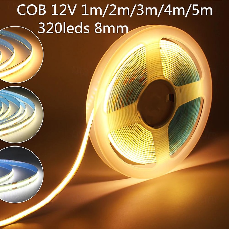 COB LED Strip Lights DC 12V 320 Diodes COB Flexible LED Bar Tape Ribbon Linear for Room Decor 1m/2m/3m/4m/5m