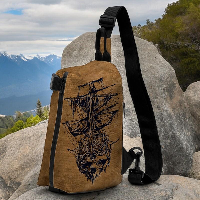 Men's Crossbody Bag Shoulder Bag Chest Bag Polyester Outdoor Daily Holiday Zipper Print Large Capacity Lightweight Multi Carry Rudder Sailboat Earth Yellow Dark Blue