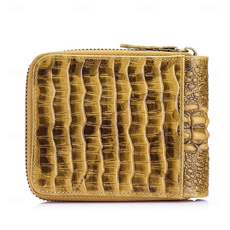Men's leather crocodile patterned top layer cowhide zippered wallet with horizontal multi slot thickened photo album anti-theft brush wallet2