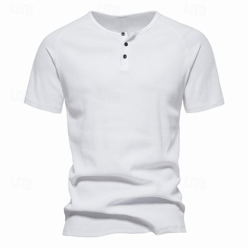 Men's Button T Shirt T Shirt Henley Shirt Tee Short Sleeve Henley Spring & Summer Plain Pit Strip Fashion Designer Basic Vacation Street Going out Black White Navy Blue Top Tee for Men