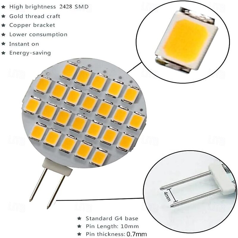 G4 LED Bulb 24-2835 SMD LED 1.5W Daylight 3000K Dimmable Super Bright 15W Halogen Replacement for RV Camper Travel Trailer Boat Under Cabinet Dome Light DC 12V 10Pcs4