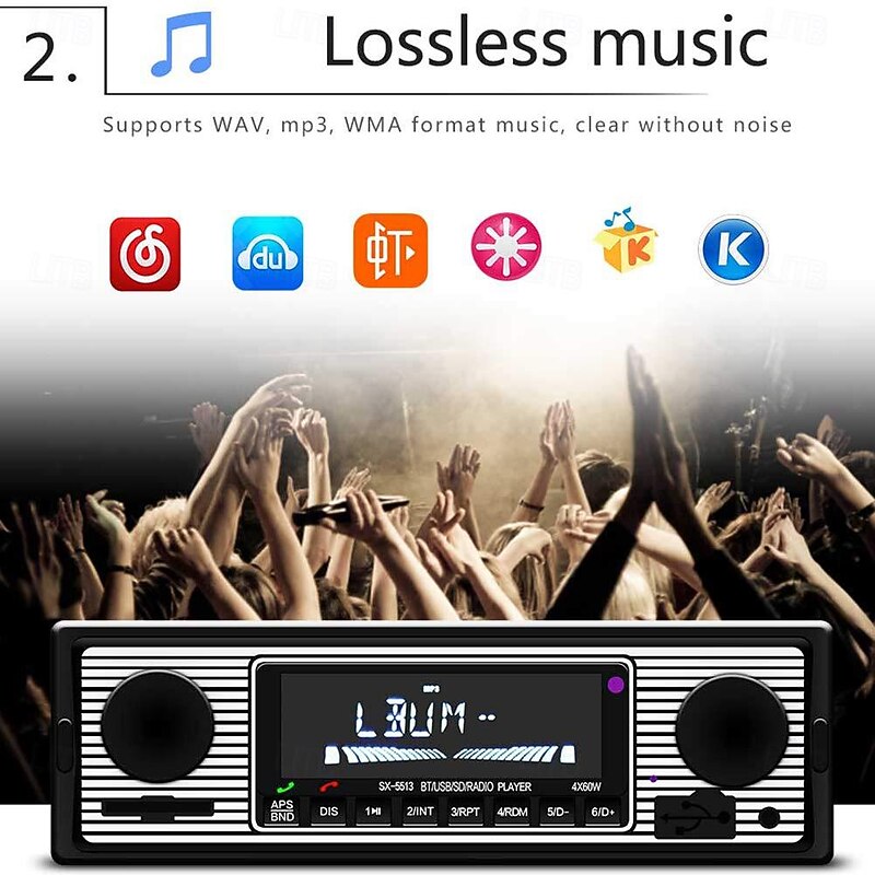 Car Stereo Bluetooth Vintage Car Radio MP3 Player Stereo USB for AUX Classic Car Stereo Audio Silver Black