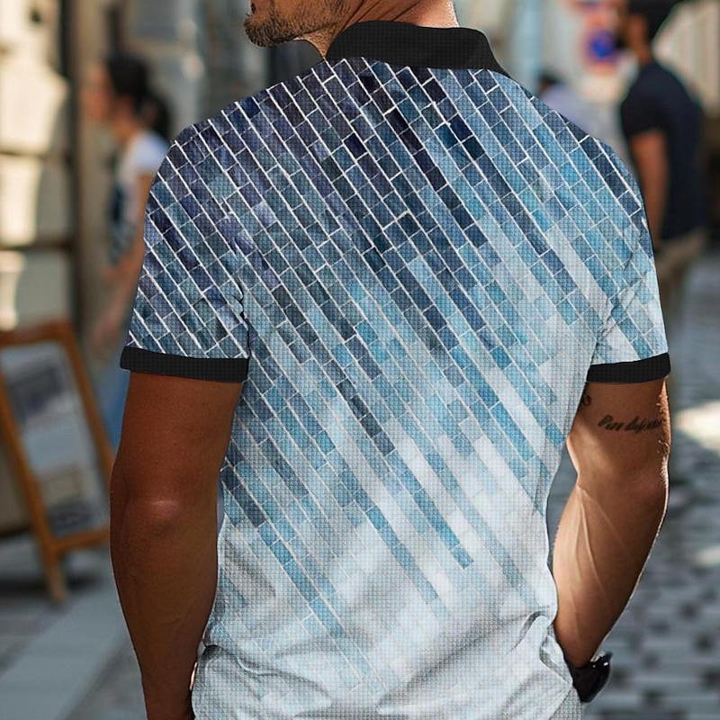 Men's Plaid Golf Shirt Short Sleeve Polo Shirts Collared Shirts Casual Vacation Wear Formal Wear Festival Wear Buttons 3D Print Summer Spring Blue2