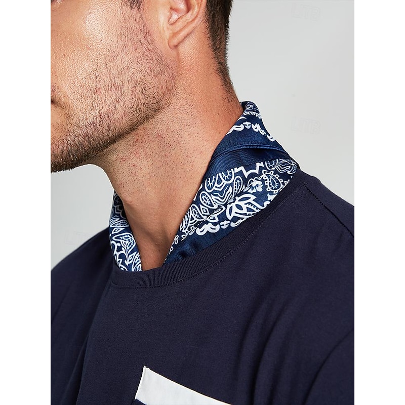 Men's Classic Navy Imitation Silk Bandana - Square Paisley Print Fashion Scarf