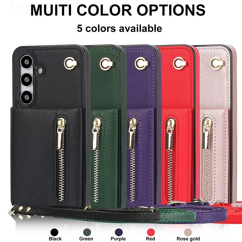 Phone Case For Samsung Galaxy S25 S24 S23 S23 FE S22 S21 Ultra Plus S20 Back Cover Wallet Case Zipper with Lanyard Kickstand Retro TPU PU Leather2