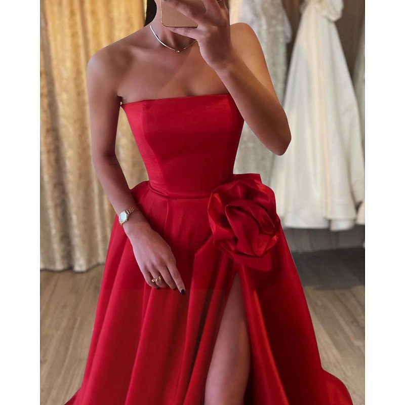 A-Line Evening Gown Elegant Dress Carnival Formal Floor Length Sleeveless Strapless Satin with Appliques3