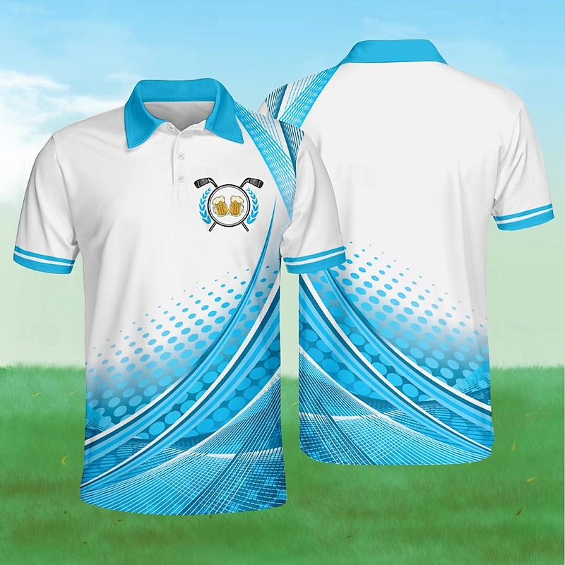 Men's Striped Sports Polo Shirts Golf Shirt Short Sleeve Polo Shirts Collared Shirts Sportswear Vacation Wear Buttons 3D Print Summer Spring Yellow Blue2