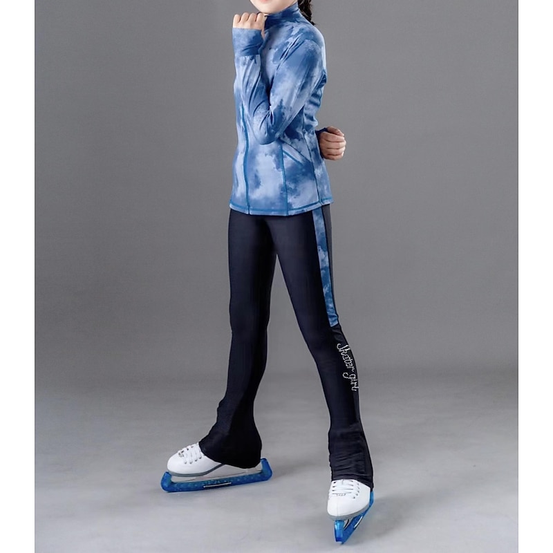 Figure Skating Pants Figure Skating Jacket with Pants Women's Girls' Ice Skating Jacket Tights Outfits Forest Green Pink Blue Patchwork Thumbhole Spandex Stretchy Training Practice Professional - Main Image