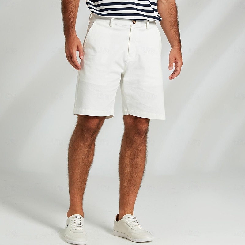 Men's Dress Shorts Zipper Pocket Solid Color Breathable Knee Length Formal Wedding Party Chic & Modern Formal White Navy Blue Micro-elastic2