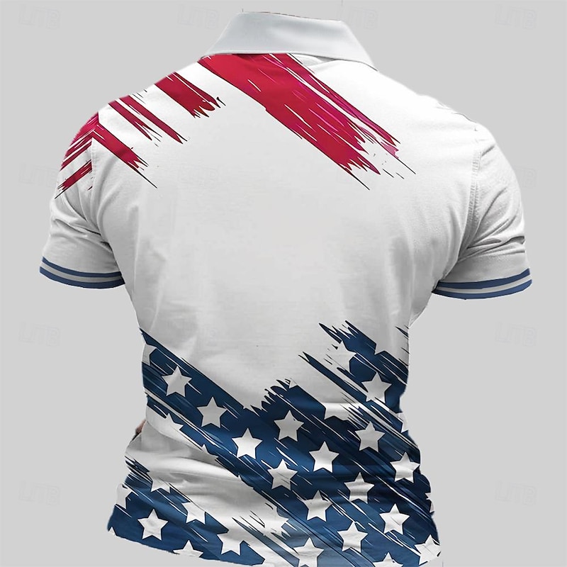 American Independence Day Men's American Flag Veterans Zip Polo Shirts Golf Shirt Short Sleeve Polo Shirts Collared Shirts Casual Streetwear Vacation Wear Party Outfits 3D Print Quarter Zip Polo2