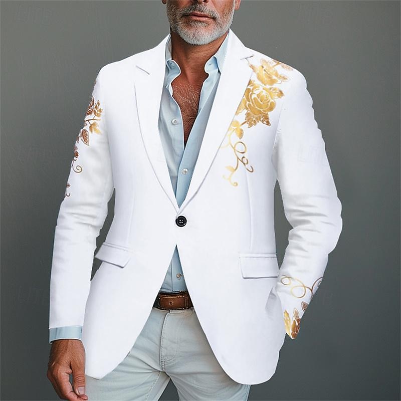 Men's Blazer Business Cocktail Party Wedding Party Fashion Casual Spring &  Fall Polyester Rose Pocket Buttons Comfortable Single Breasted Blazer Black White Burgundy Royal Blue3