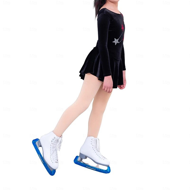 Figure Skating Dress Women's Girls' Ice Skating Dress Black Thumbhole Mesh Spandex Stretchy Training Practice Professional Skating Wear Thermal Warm Classic Crystal / Rhinestone Long Sleeve Ice2