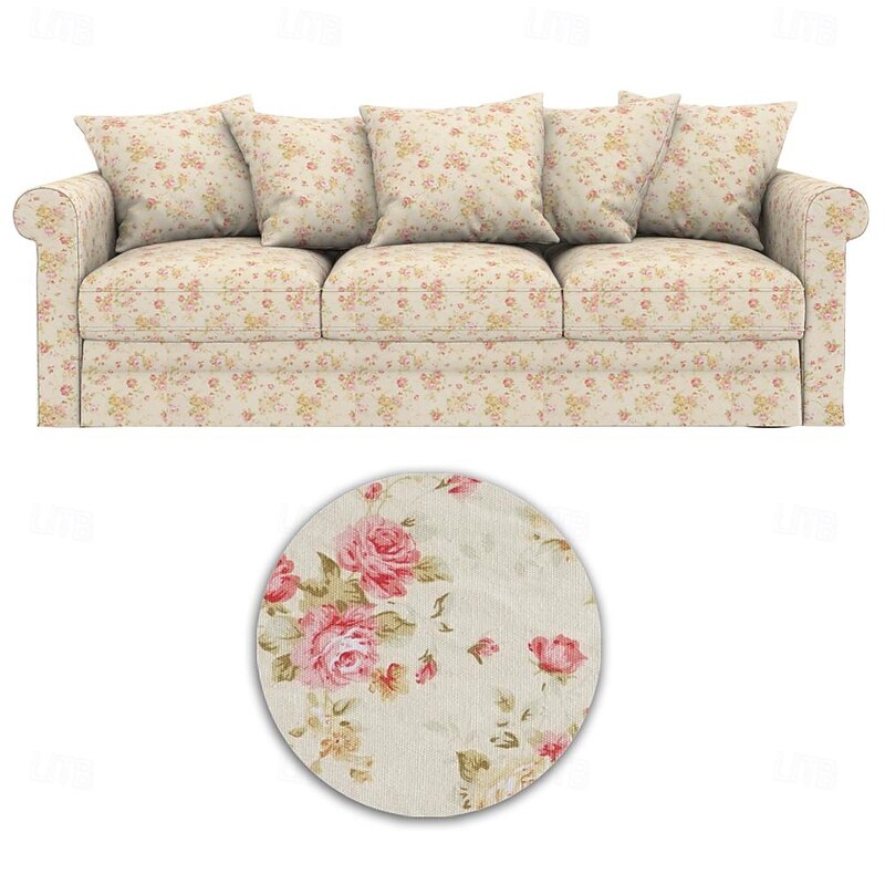 100% Cotton Sofa Cover Floral Quilted Slipcovers and Throw Pillow Cases Set with 5 Sofa Cushion Cover  GRONLcover LITB PRIME cover4