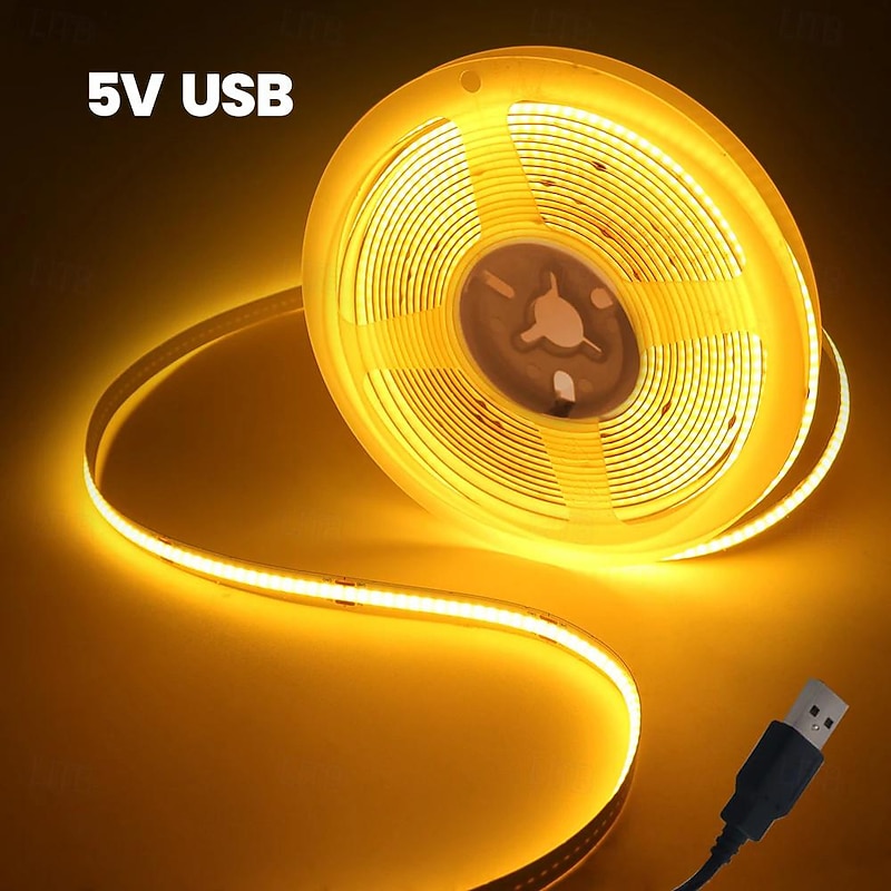 DC 5V USB COB Strip 320Leds/m Flexible Ribbon Rope Strip Light Warm White Natural White Night Lamp TV Backlight LED Strip 1m 2m 3m 4m 5m Home Decor