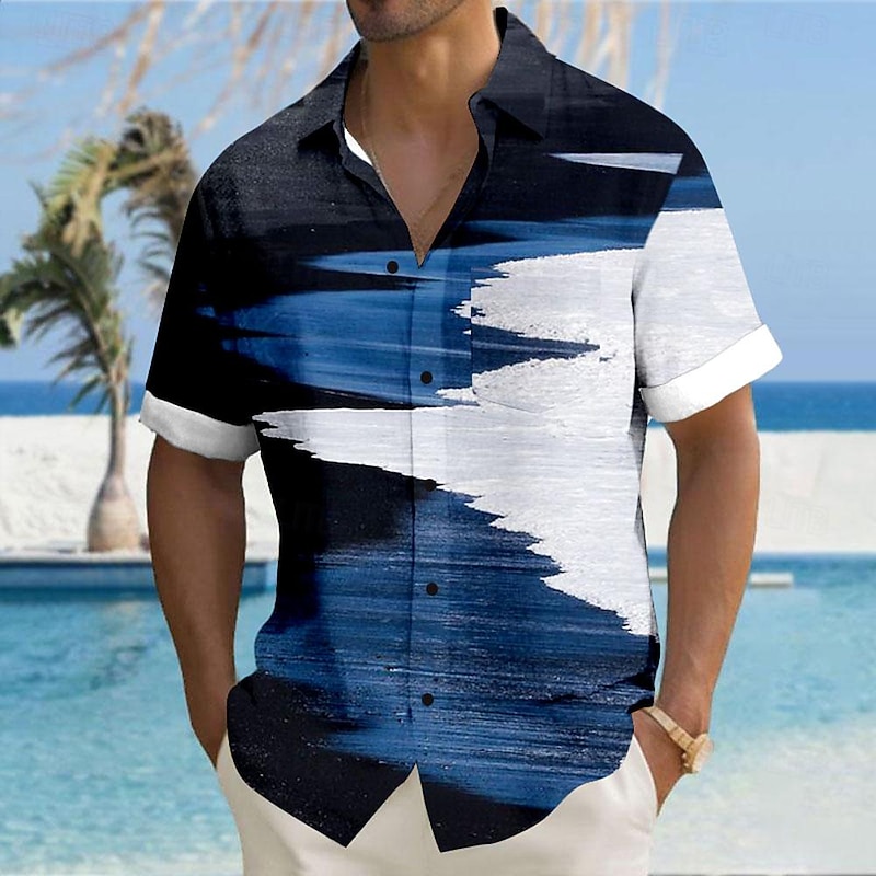 Men's Ocean Waves Seascape Pattern Summer Hawaiian Shirt Aloha Shirt Short Sleeves Shirt Turndown Hawaiian Resort Outdoor Vacation Street White Blue S M L