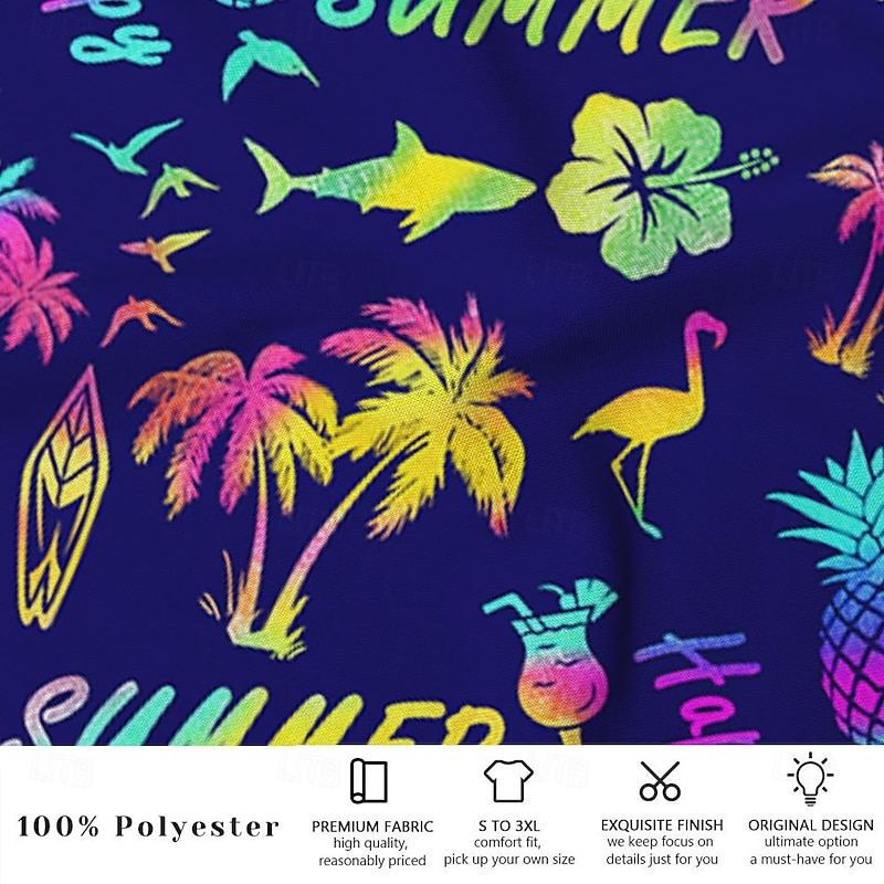 Men's Pineapple Coconut Tree Fish Swim Trunks Swim Shorts Board Shorts Mid Waist Fashion Designer Surfing Holiday Beach Drawstring Pocket Elastic Waist Designer Clothing Apparel3