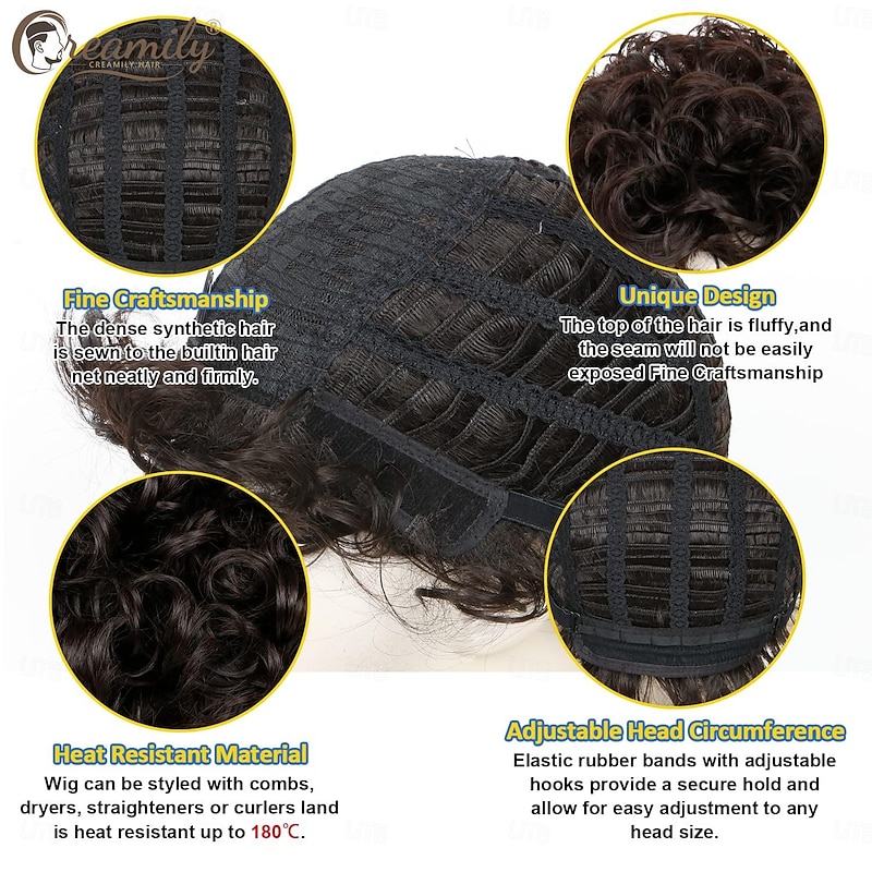 Men's Wig Short Brown Curly Wig Fully Hair Wigs with Bangs Natural Curly Synthetic Hair Replacement Wig Party Cosplay Halloween Costume Wigs for Men3