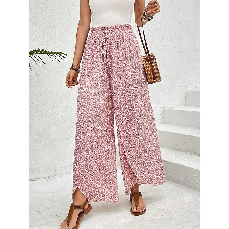 Women's Wide Leg Pants Trousers Streetwear Casual Long High Waist Geometic Pocket Printing Elastic Drawstring Design Breathability Soft Micro-elastic Vacation Street Daily Wear Cuticolor Black White2