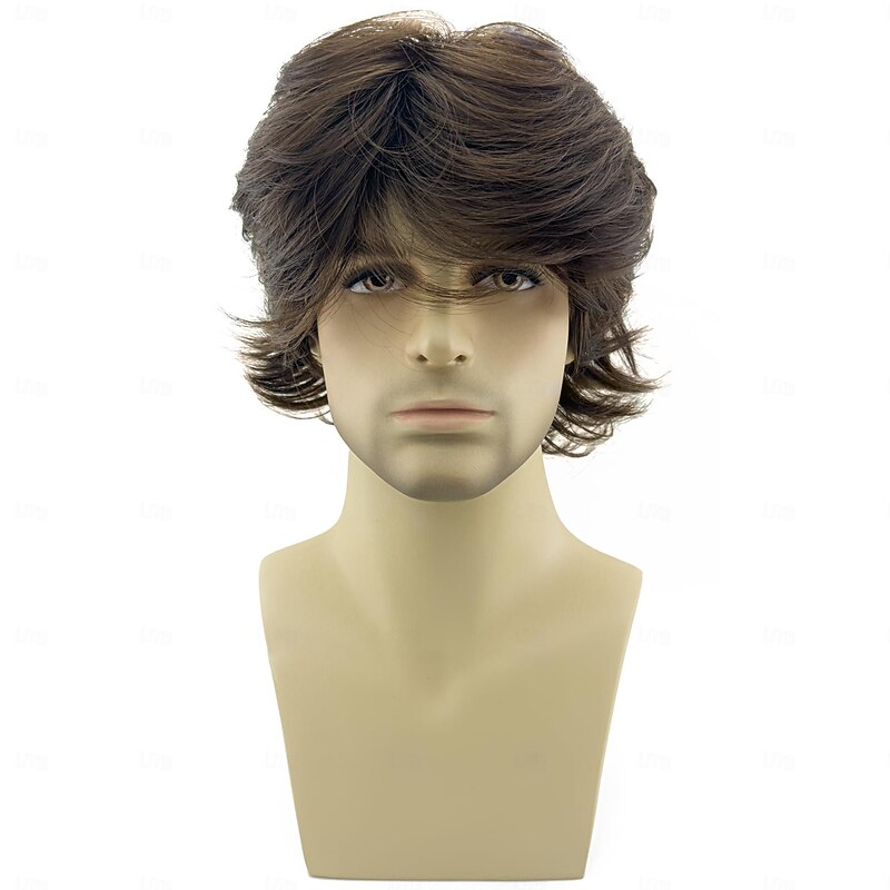 Short Brown Layered Wig for Men - Natural Fluffy Synthetic Hair, Heat Resistant, Perfect for Halloween Cosplay2