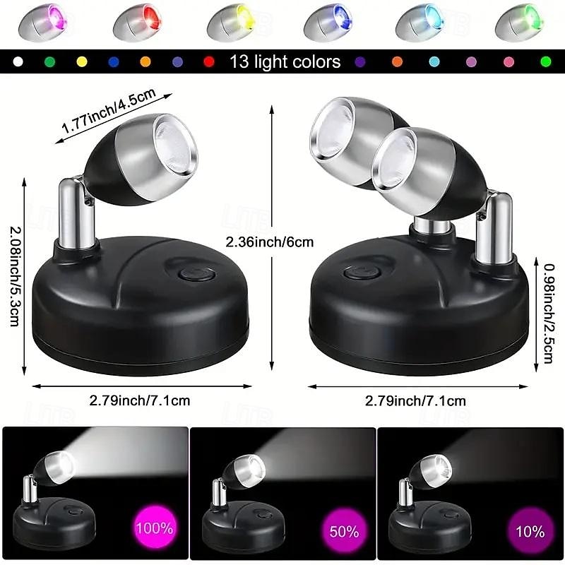 13 Colors RGB Picture Light LED Wireless Cabinet Spotlight with Remote Control Battery Powered Angle Adjustable Atmosphere Night Lamp Gallery Corridor Hallway Living Room Bedroom Decoration 1PC4