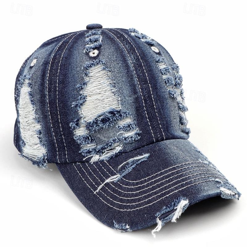 Men's Baseball Cap Sun Hat Trucker Hat Black Deep Blue Cotton Ripped Fashion Casual Street Daily Plain Adjustable Sunscreen Breathable3