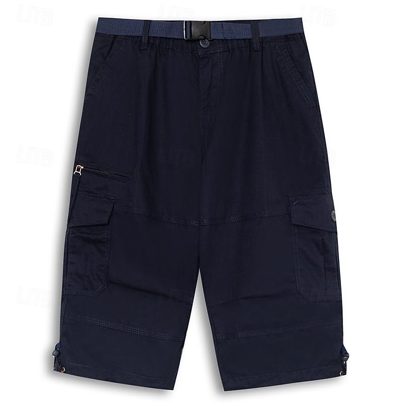 Men's Cargo Shorts Shorts Casual Shorts Hiking Shorts Zipper Pocket Leg Drawstring Plain Comfort Breathable Calf-Length Outdoor Daily Going out Fashion Streetwear Navy Blue Green2
