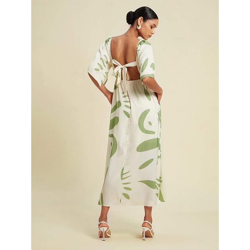 Satin Geometric Square Neck Maxi Dress2