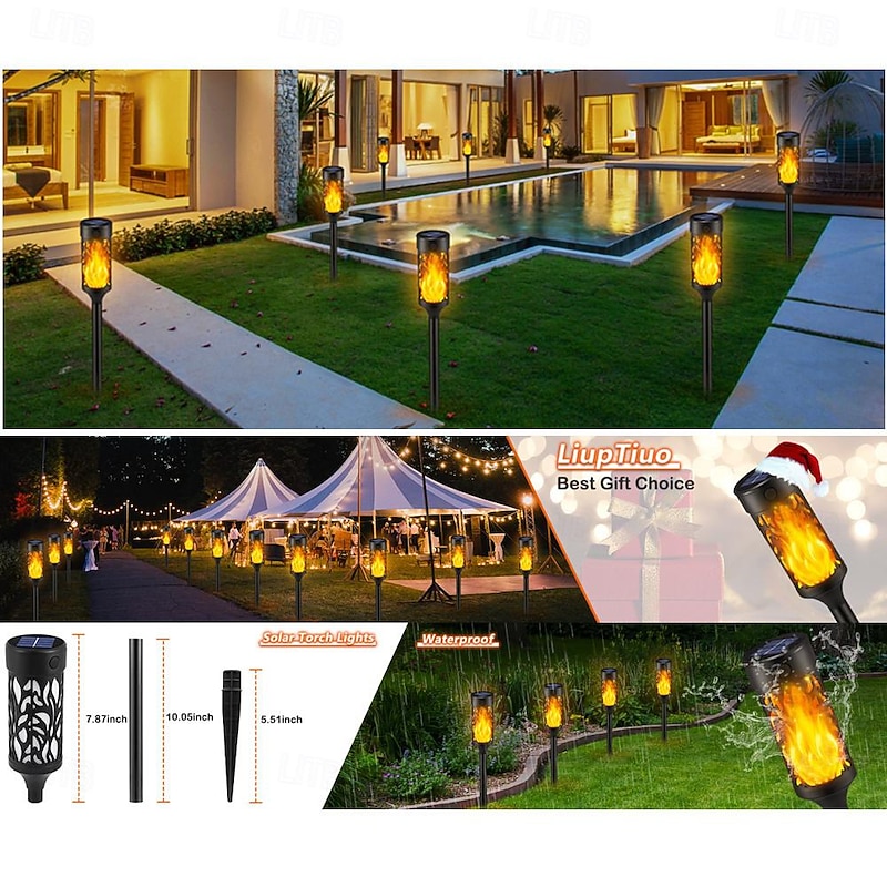 1/2pcs Solar Torch Lights with Dancing Flickering Flame Lights, Pathway Torch Flickering Light Waterproof Garden Decoration Outdoor Lawn Tiki Led Path Yard Patio Floor Lamp for Halloween3