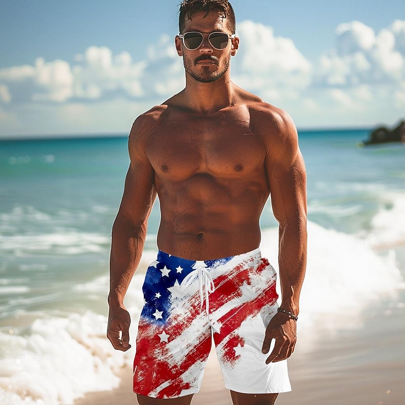 Men's Flag American Flag National Flag Board Shorts Swimming Trunks Shorts Mid Waist Fashion Streetwear Hawaiian Casual Daily Holiday Drawstring Pocket Elastic Waist Designer Clothing Apparel3
