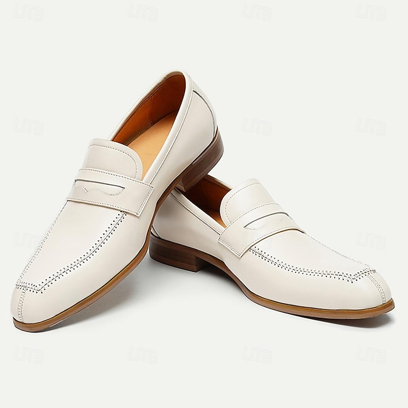 Elegant Men's White Leather Loafers with Classic Penny Slot - Perfect for Business Casual and Formal Occasions3