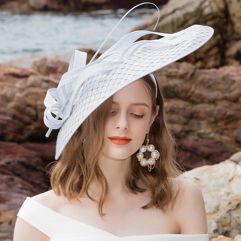Headbands Fascinators Hats Flax Bowler / Cloche Hat Sun Hat Saucer Hat Wedding Tea Party Elegant Wedding With Feather Bowknot Headpiece Headwear