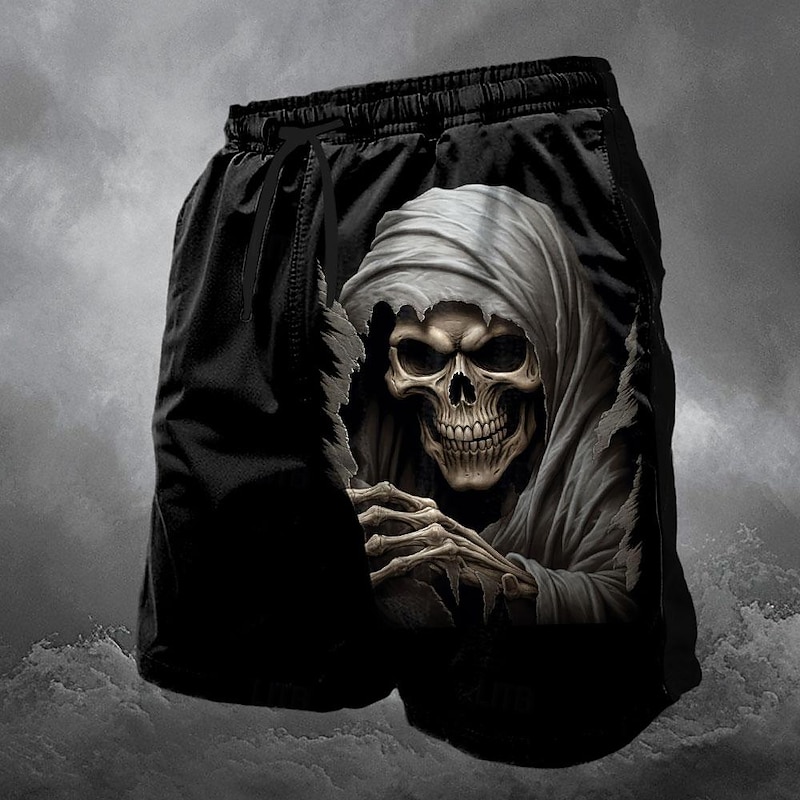 Men's Skull Halloween Costumes Swim Shorts Board Shorts Swimming Trunks Mid Waist Fashion Streetwear Designer Casual Daily Holiday Drawstring Pocket Elastic Waist Designer Clothing Apparel