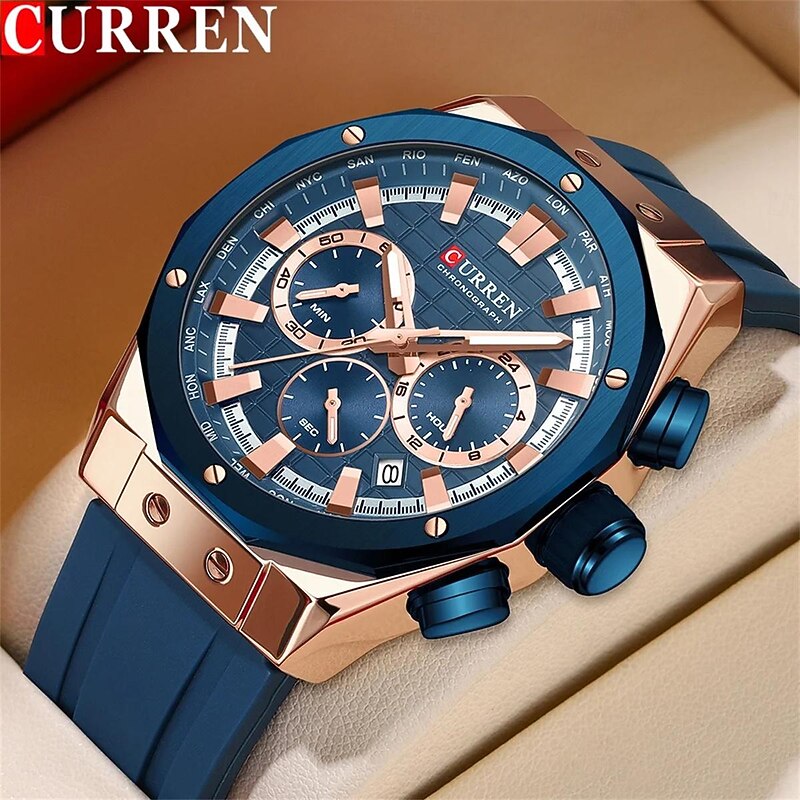 CURREN Men Quartz Watch Outdoor Fashion Casual Wristwatch Luminous Calendar Waterproof Decoration Silicone Gel Watch