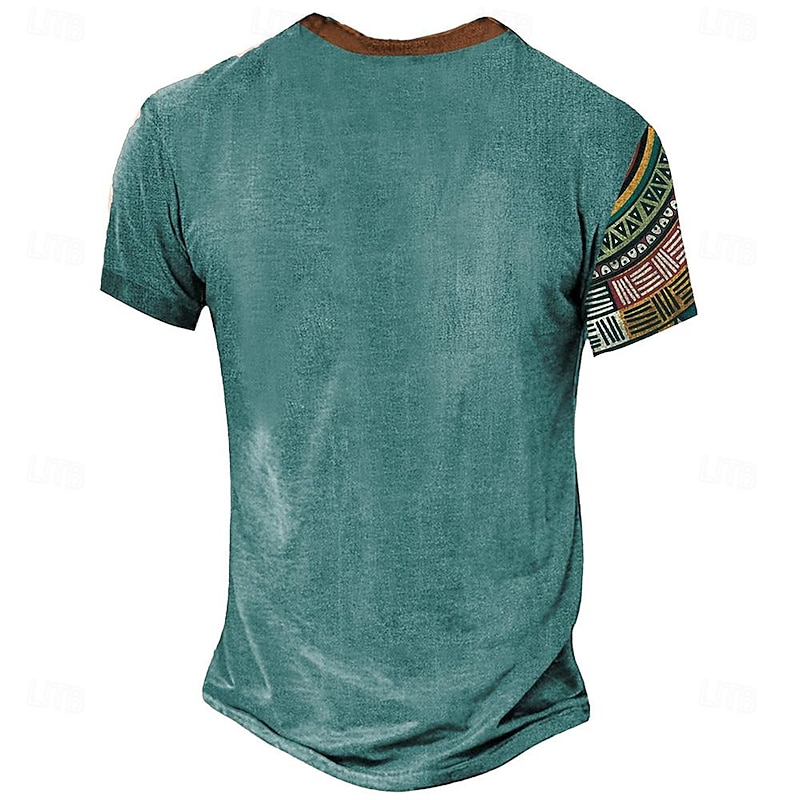 Men's Graphic Tribal Henley Shirt Short Sleeve 3D Print Fashion Designer Basic Daily Summer Royal Blue Light Brown Khaki Stand Collar Henley T-Shirt2