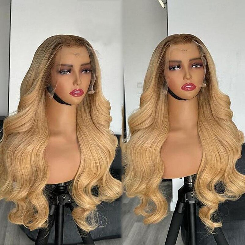 Glueless Ombre 13x4 Lace Front Wig Brazilian Virgin Hair Glueless Wavy Ombre Honey Blonde Lace Front Human Hair Wig Pre-Plucked For Women4