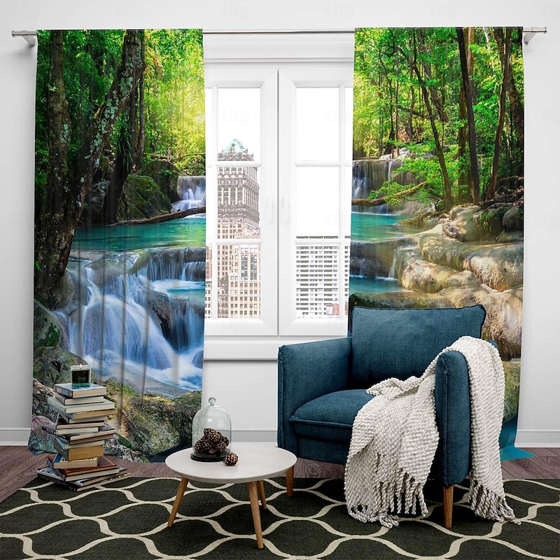 2 Panels Nature Forest Curtain Drapes Blackout Curtain For Living Room Bedroom Kitchen Window Treatments Thermal Insulated Room Darkening