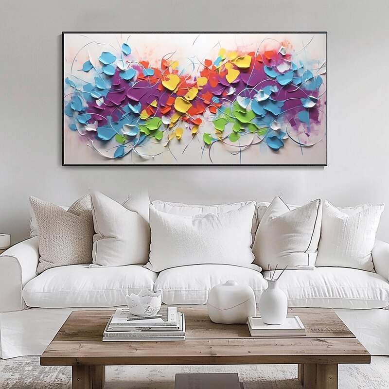 3D Abstract Colorful Geometric Texture Oil On Canvas Palette Knife Painting Modern Living Room Background Wall Deco Customized Niche Artwork2
