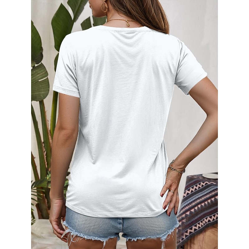 Women's T Shirt Cat Casual Short Sleeve Crew Neck Regular Tops Daily Print White Summer2