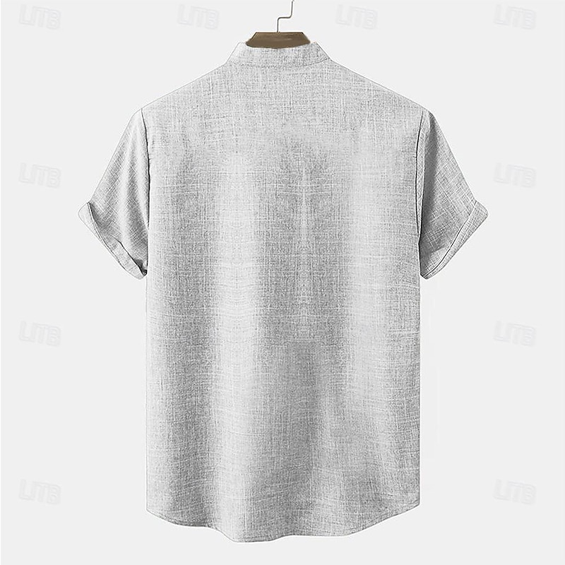 Men's Linen Shirt Henley Shirt Retro Shirts Vintage Shirt Ethnic Shirt Ethnic Daily Holiday Blue Beige Gray Short Sleeve Mandarin Collar Summer Spring Clothing Apparel Print2