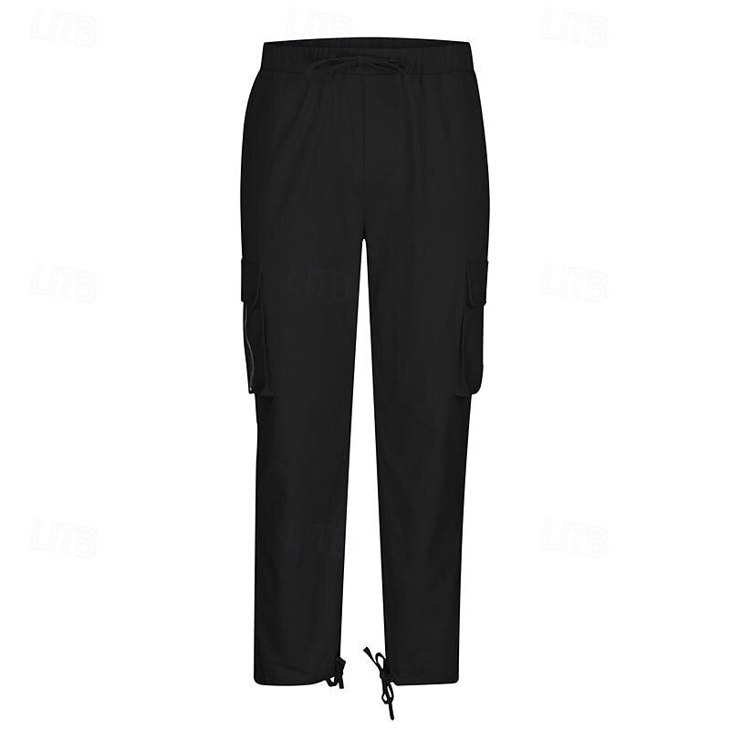 Men's Cargo Pants Trousers Elastic Waist Multi Pocket Plain Wearable Daily Camping & Hiking Classic Black Army Green4