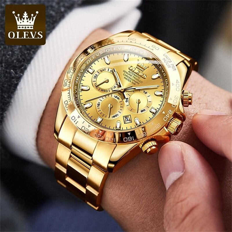 OLEVS Men Mechanical Watch Fashion Business Wristwatch Automatic Self-winding Luminous Calendar Waterproof Steel Watch3
