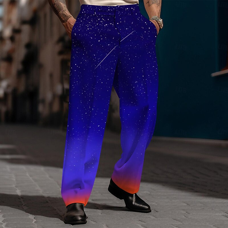 Men's Ombre Dress Pants Mid Waist Business Casual Wedding Dailywear Pocket Straight Leg Trousers Summer Spring Fall Black Blue Dark Blue2