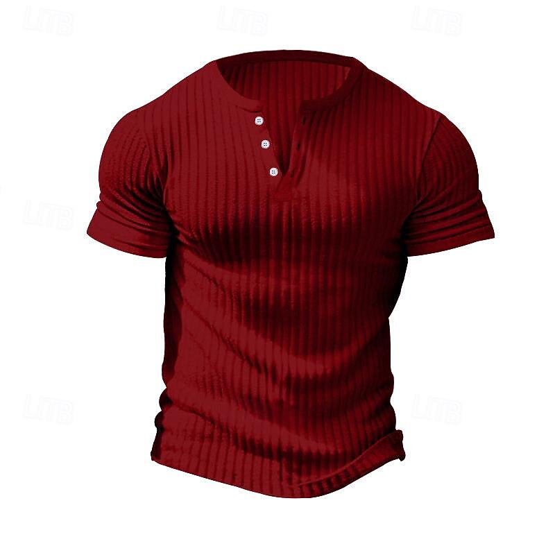 Men's Button T Shirt T Shirt Henley Shirt Tee Short Sleeve Henley Spring & Summer Plain Pit Strip Fashion Designer Basic Vacation Street Going out Wine Black White Top Tee for Men 11