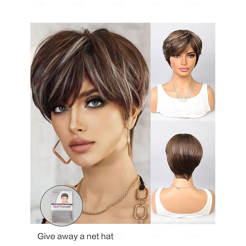 Synthetic Wig Natural Straight Short Bob Side Part Wig 10 inch Brown / White Synthetic Hair Women's Multi-color