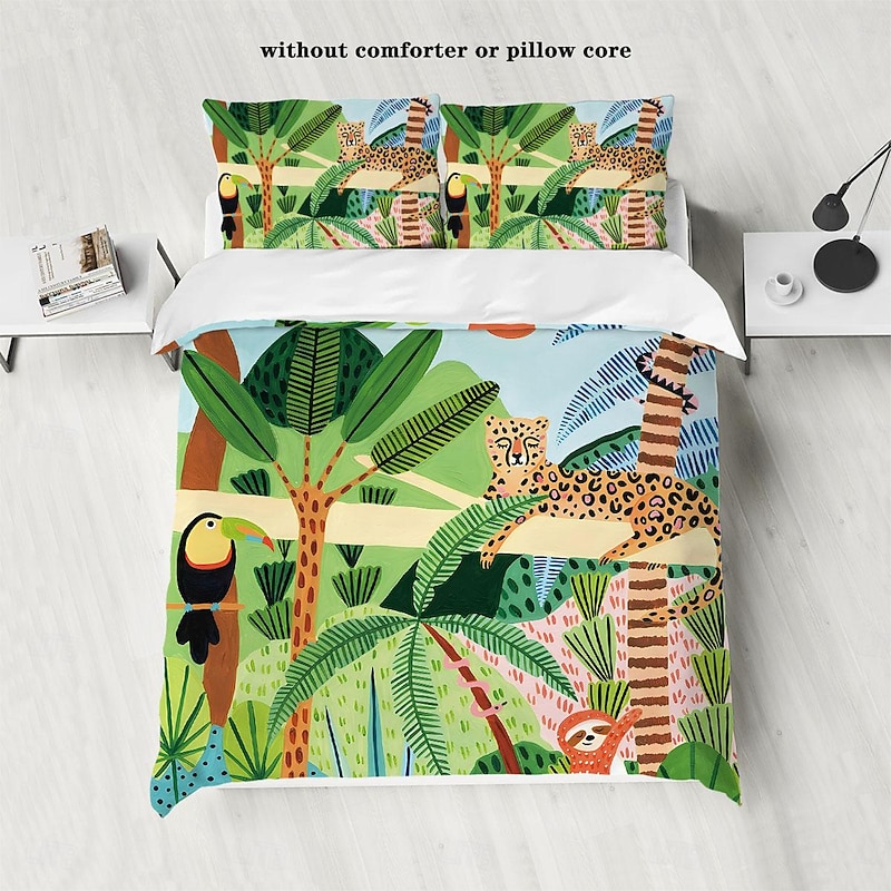 Tropical Rainforest Series 3-Piece Duvet Cover Set for Summer Soft Skin Friendly Long Lasting for Hotel Bedroom Guest Room Bedding Comfy Set3