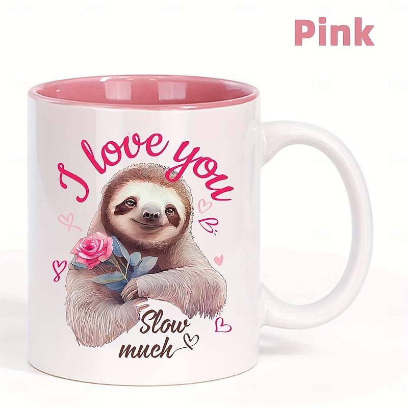 1PC I Love You Slow Much Coffee Mug Ceramic Coffee Cups Cute Sloth Water Cups Summer Winter Drinkware Birthday Gifts Holiday Gifts New Year Gifts Valentine's Day Gifts4