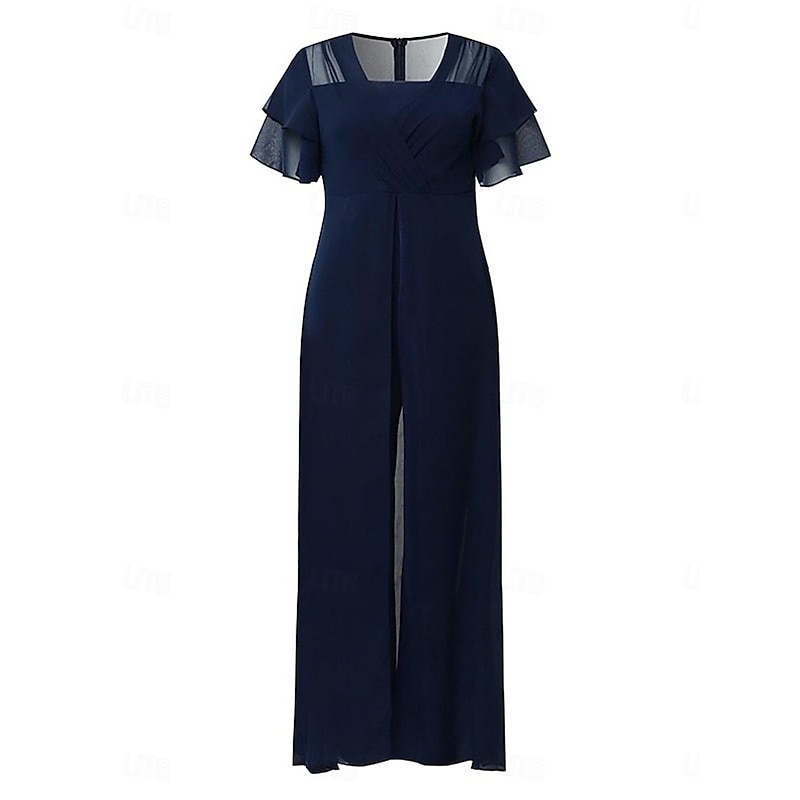Women's Normal Jumpsuit Elegant Solid Color Short Sleeve V Neck High Waist With Train Office Work Regular Fit Navy Blue Summer3